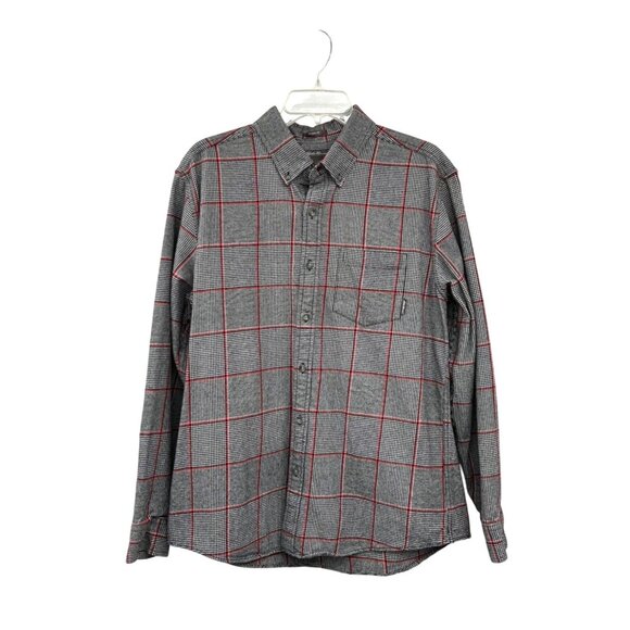 Eddie Bauer Shirt Mens L Classic Fit Black Red Plaid Flannel Cotton Used - Picture 1 of 13